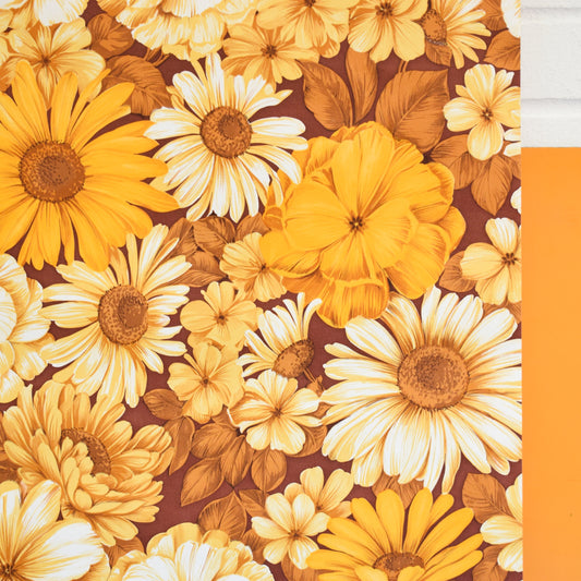 Vintage 1960s Flower Wallpaper - Yellow & Brown