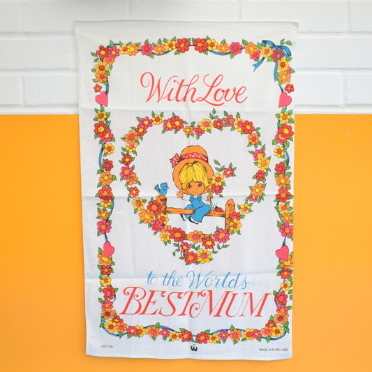 Vintage 1960s Cotton Tea Towel - Mothers Day - Best Mum by Pineapple Retro