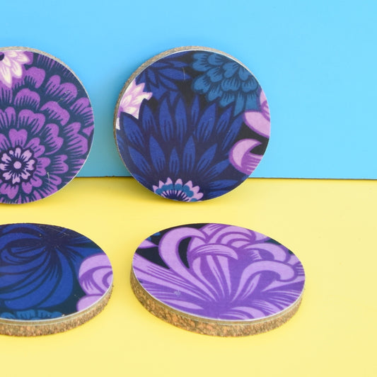 Vintage Unique Thetford / Cork Coasters Set of 6 - Flower Power - Purple