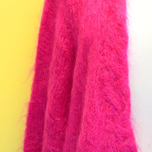 Vintage 1980s Mohair Fluffy Cardigan - One Size - Hot Pink
