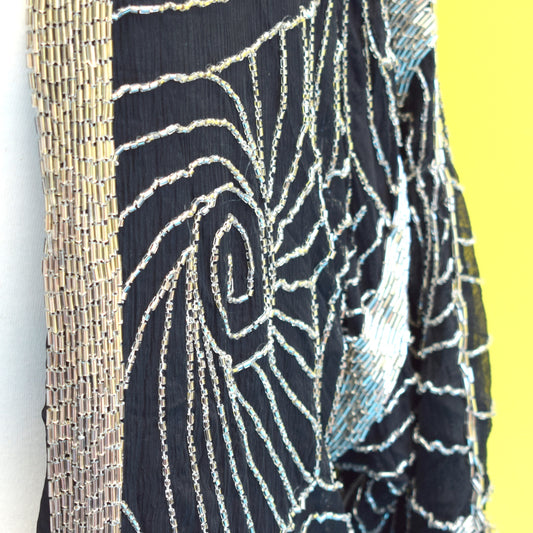 Vintage 1970s Beaded Evening Cardigan / Jacket - One Size - Black & Silver