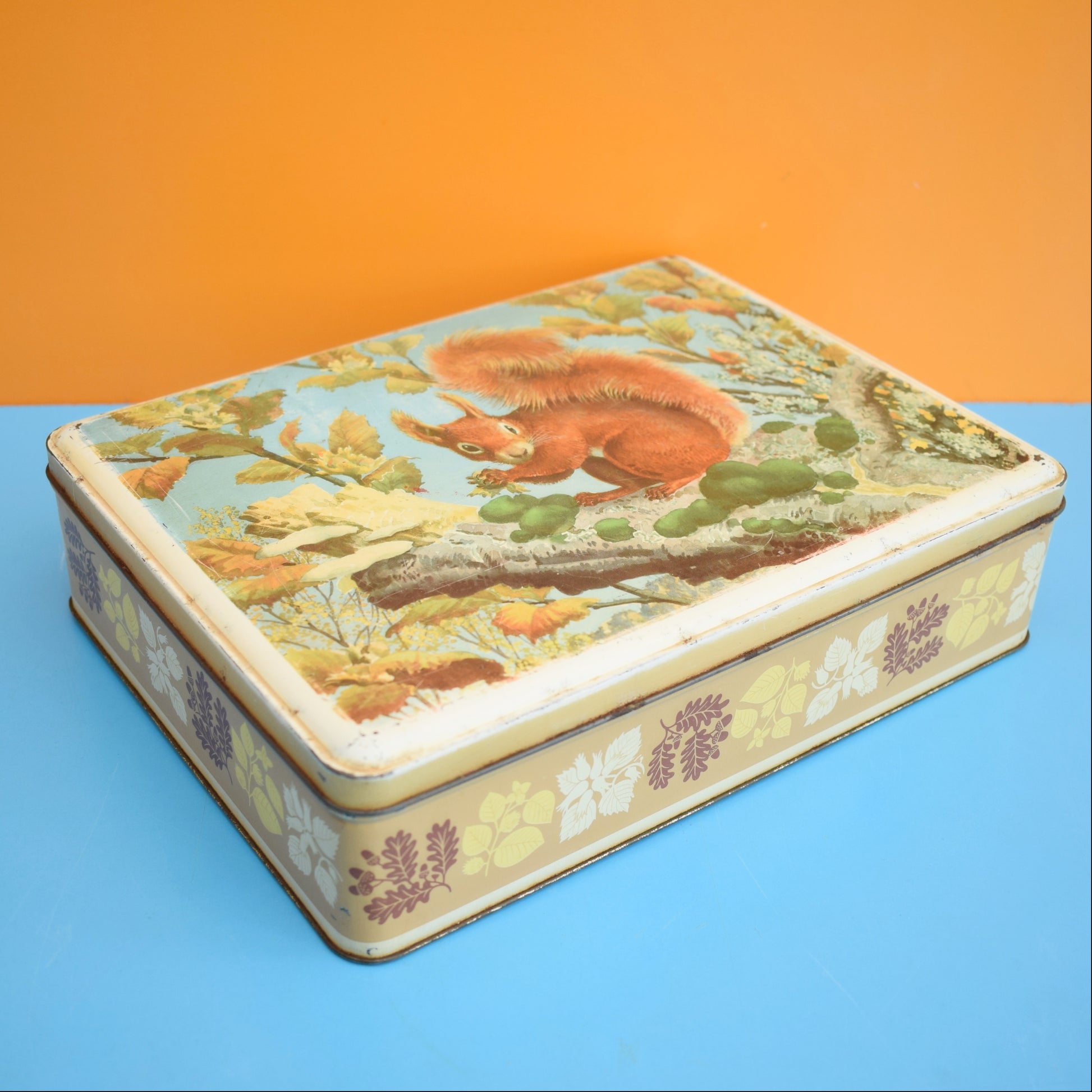 Vintage 1950s Metal Biscuit Tin - Squirrel Design by Vintage