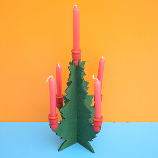 Vintage 1980s Wooden Christmas Tree Candle Holder by Vintage