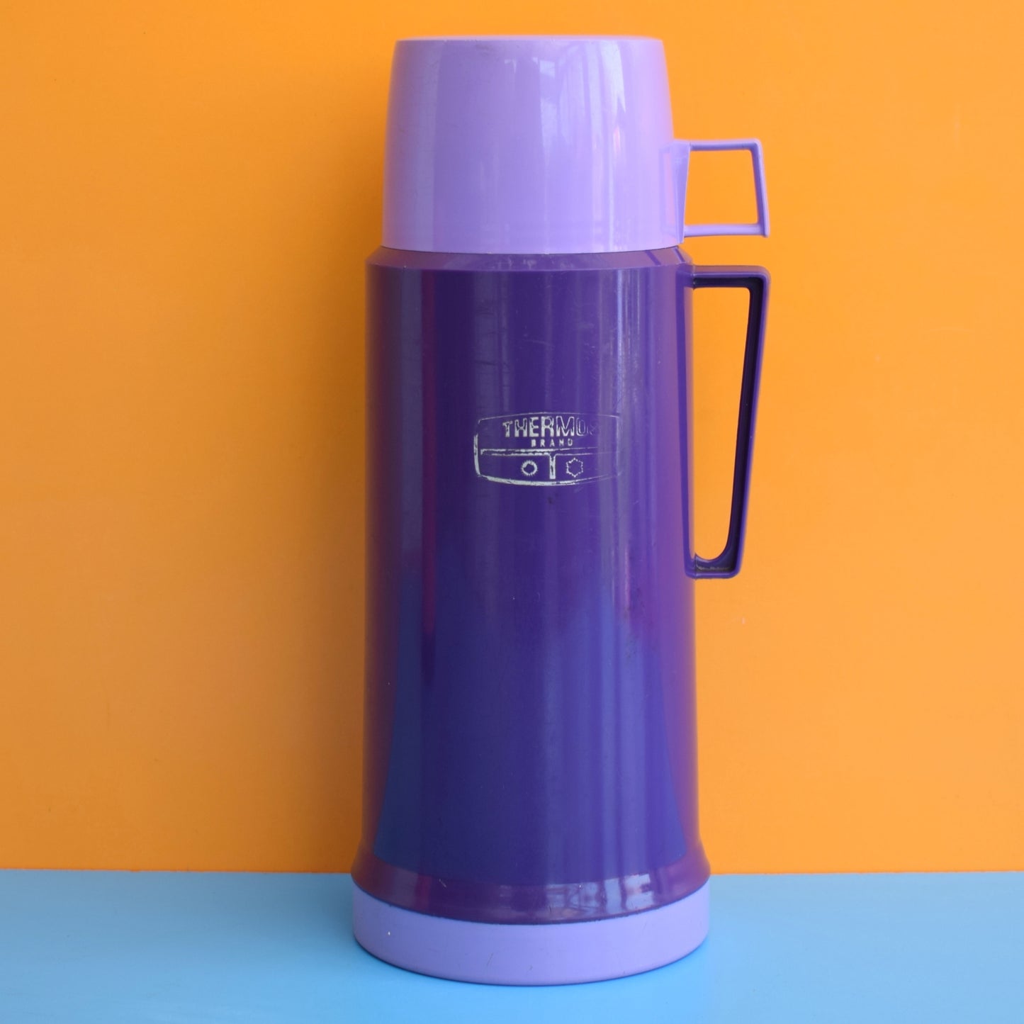 Vintage 1980s Large Plastic Thermos Flask - Purple
