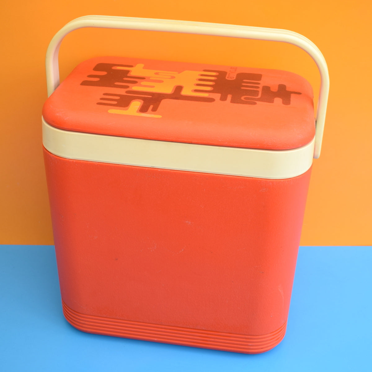 Vintage 1960s Hard Cool box - Ideal Camper Van - Orange & Brown