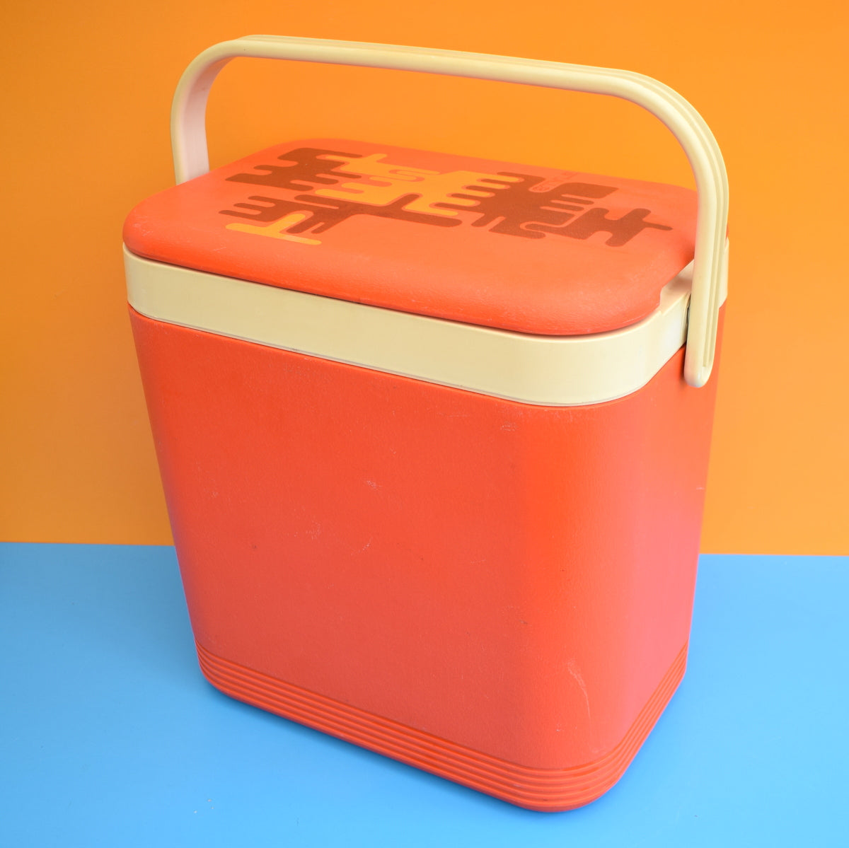 Vintage 1960s Hard Cool box - Ideal Camper Van - Orange & Brown