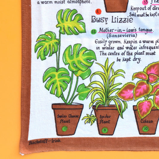 Vintage 1960s Cotton Tea Towel - House Plant Identification . by Pineapple Retro