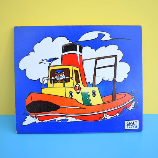 Vintage 1970s Wooden Jigsaw Puzzle - by Galt - Boat - Blue
