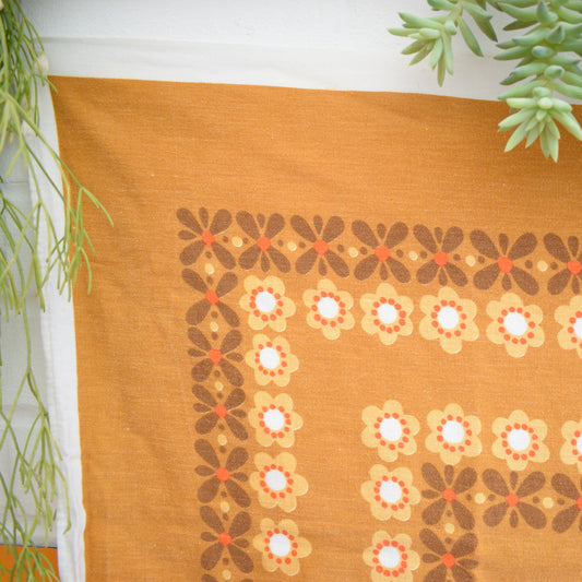 Vintage 1970s Tablecloth - Flower Power - Orange / Brown