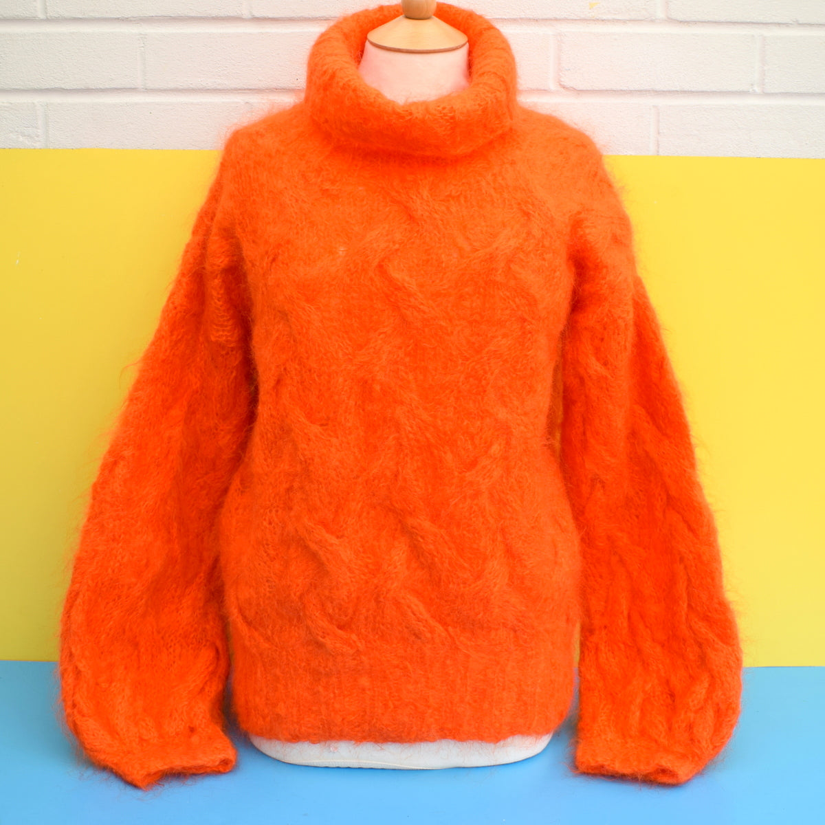 Vintage 1980s Handmade Mohair Fluffy 'Muppet' Jumper - One Size - Bright Orange