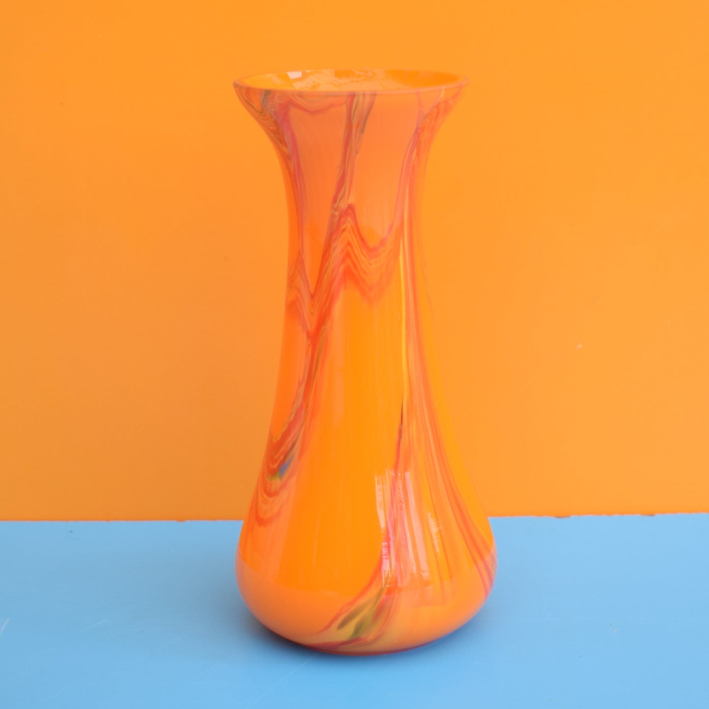 Vintage 1960s Swirled Glass Vase - Orange