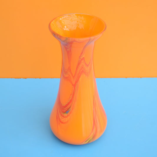 Vintage 1960s Swirled Glass Vase - Orange