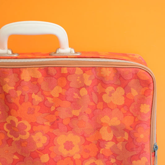 Vintage 1960s Vinyl Suitcase - Flower Power - Orange