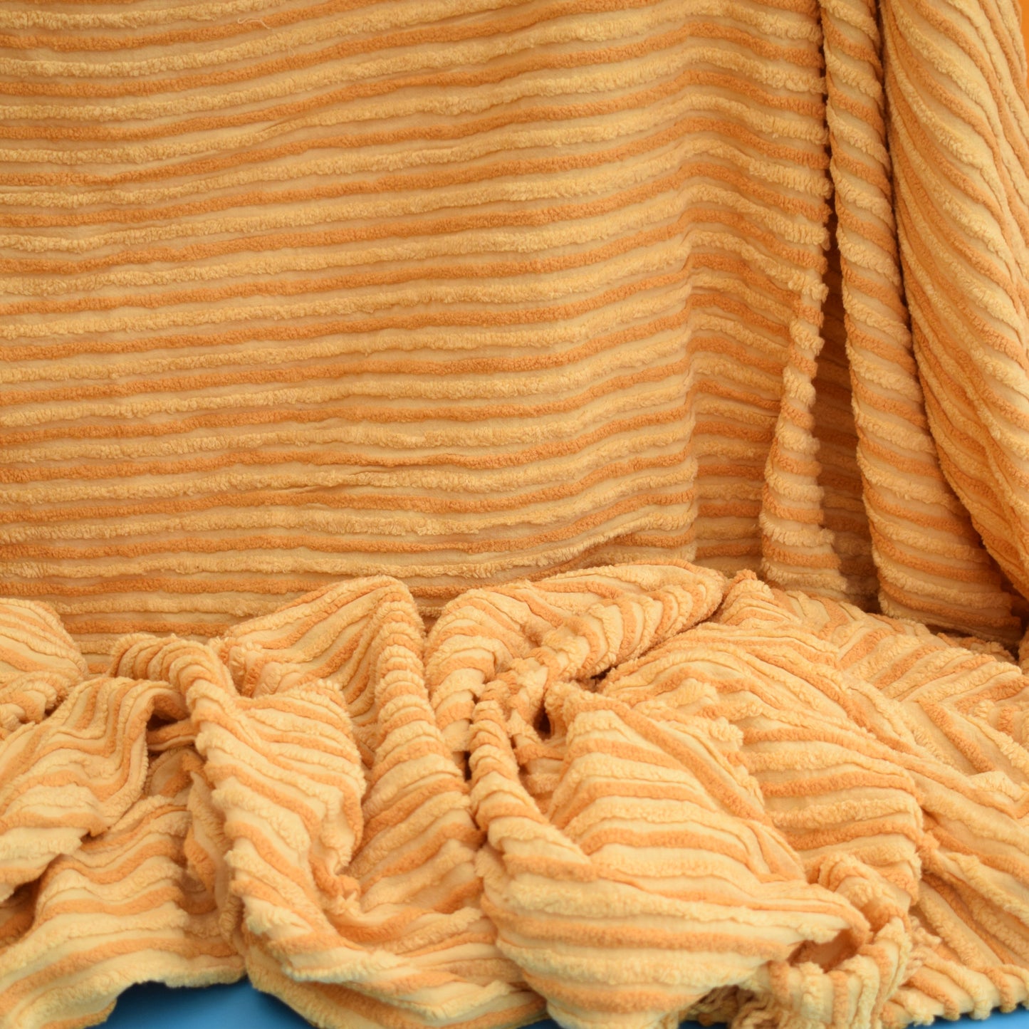 Vintage 1960s Candlewick Bedspread - Mustard Stripe