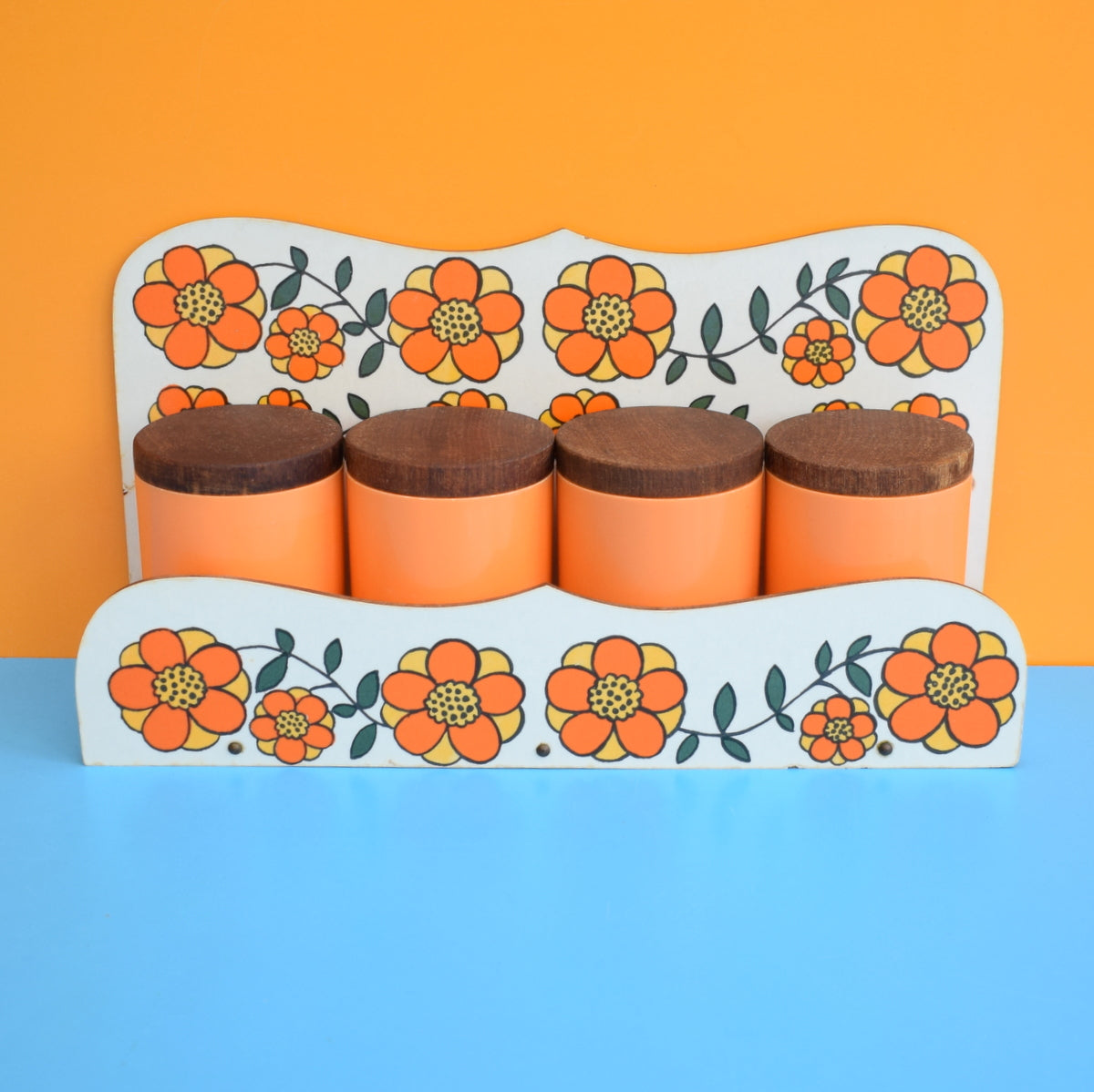 Vintage 1960s Taunton Vale Spice Jar Set - Flower Design - Orange