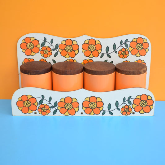 Vintage 1960s Taunton Vale Spice Jar Set - Flower Design - Orange