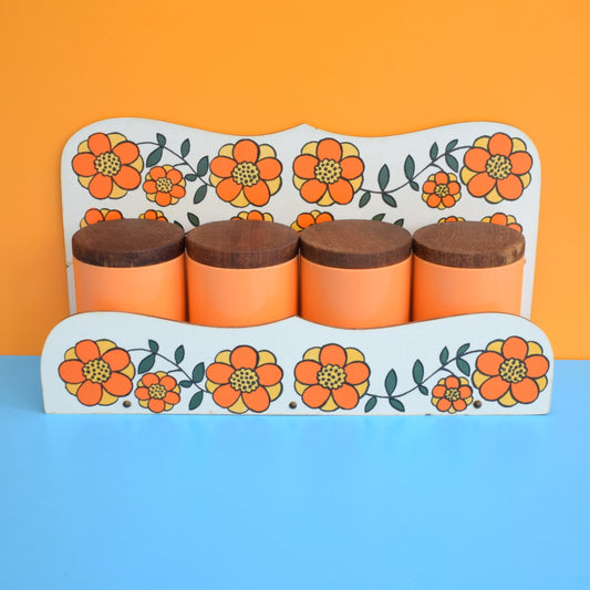 Vintage 1960s Taunton Vale Spice Jar Set - Flower Design - Orange by Vintage