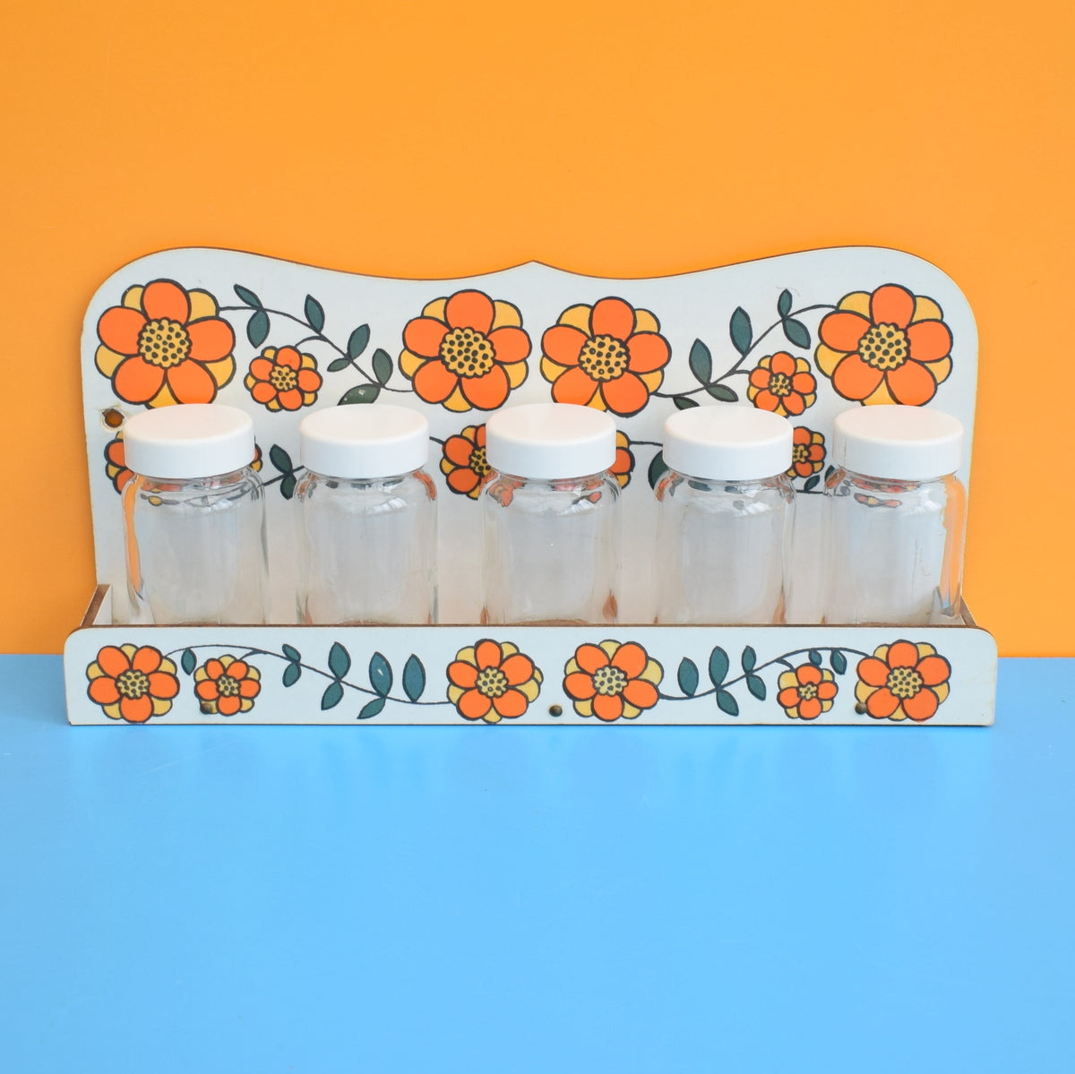 Vintage 1960s Taunton Vale Spice Set - Flower Design - Orange