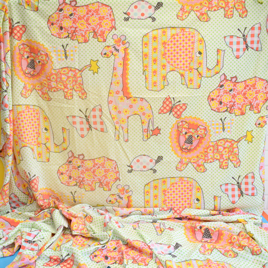 Vintage 1960s Single Flat Sheet - flower Power Animal Print - American