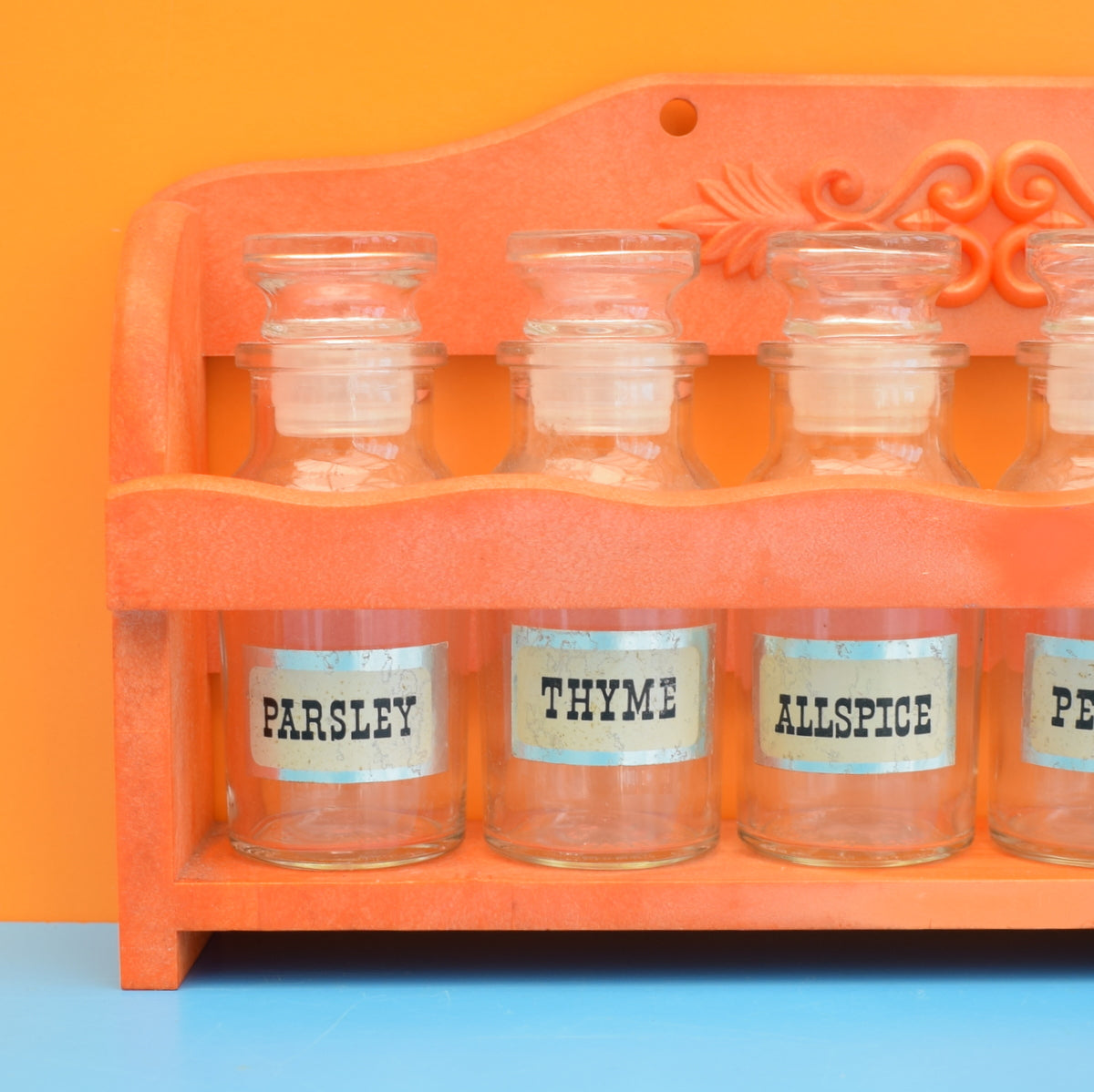 Vintage 1970s Rack & Spice Jar Set - Orange