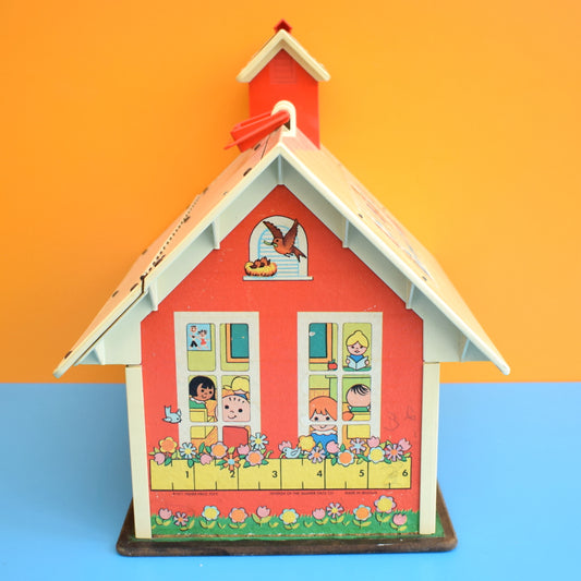 Vintage 1980s Fisher Price School House & Yellow Bus Set