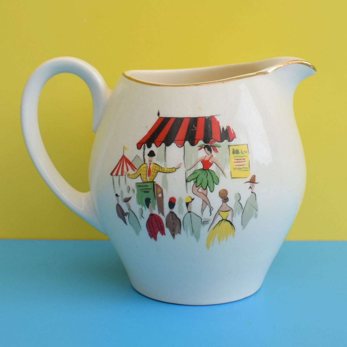 Vintage 1950s Kitsch Alfred Meakin Custard Jugs - Carousel , Red Sails & Covered Wagon