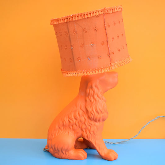 Vintage 1970s Ceramic Spaniel Dog Lamp - Orange