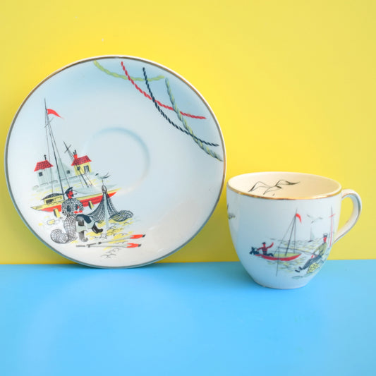 Vintage 1950s Kitsch Alfred Meakin Expresso / Coffee Cup & Saucer - Sea Breezes