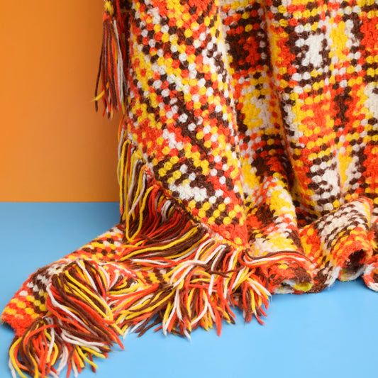 Vintage 1970s Knitted Blanket / Throw - Orange by Vintage