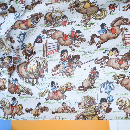 Vintage 1980s Fabric - Thelwell Horses by Vintage