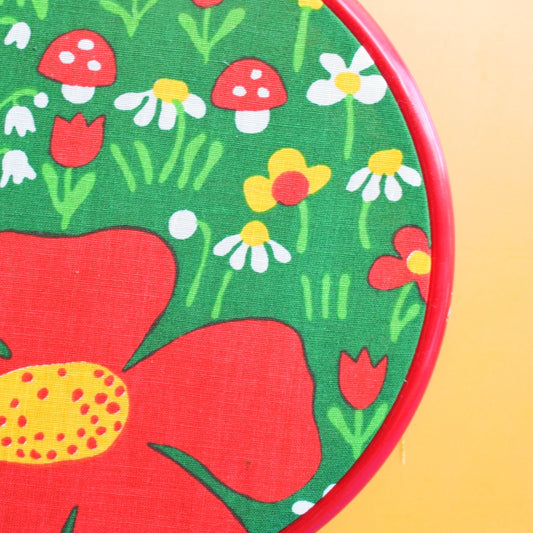 Vintage 1970s Fabric Wall Art - Toadstools by Vintage