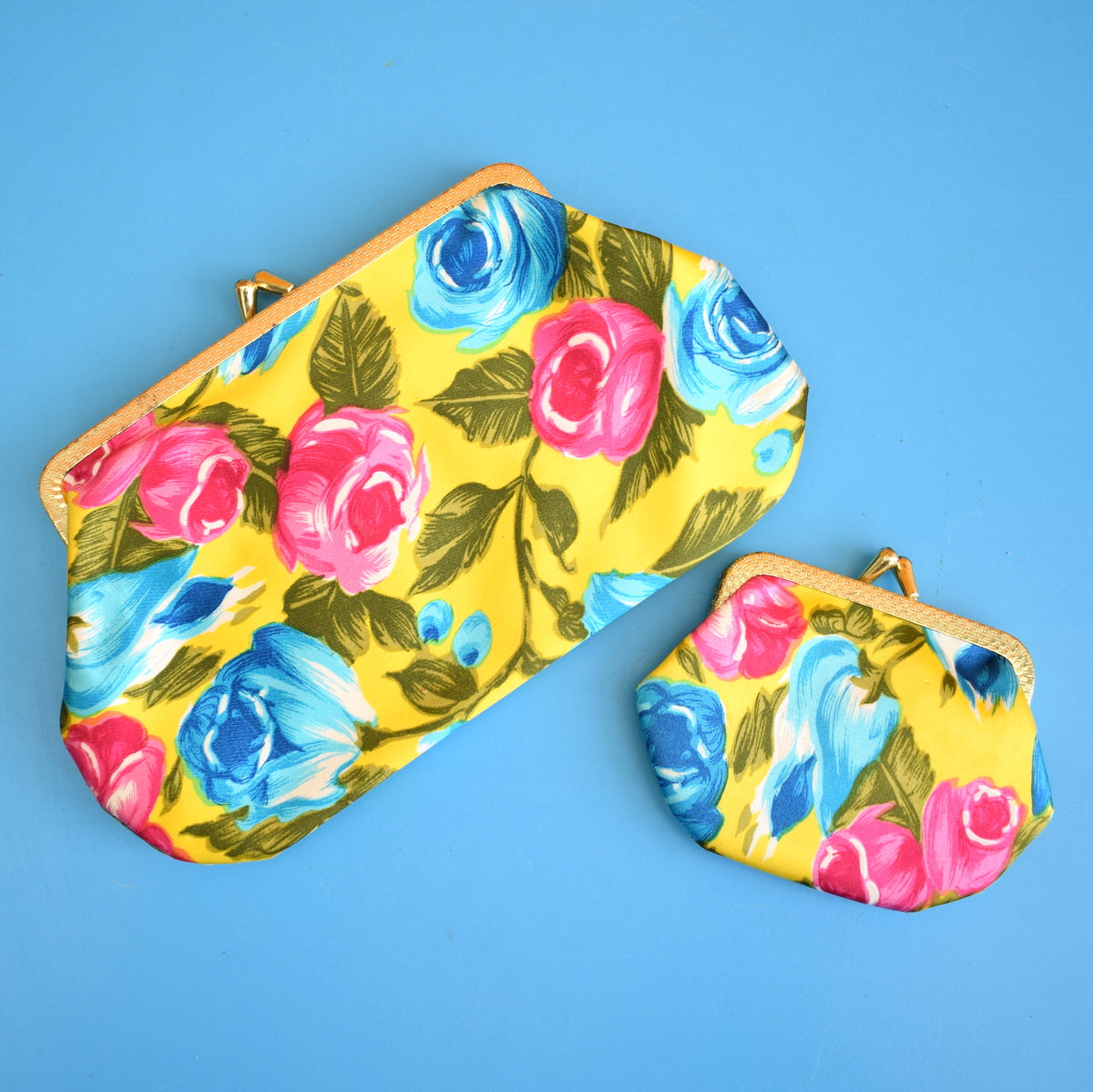 Vintage 1960s Floral Clutch Bag / Purse - Yellow