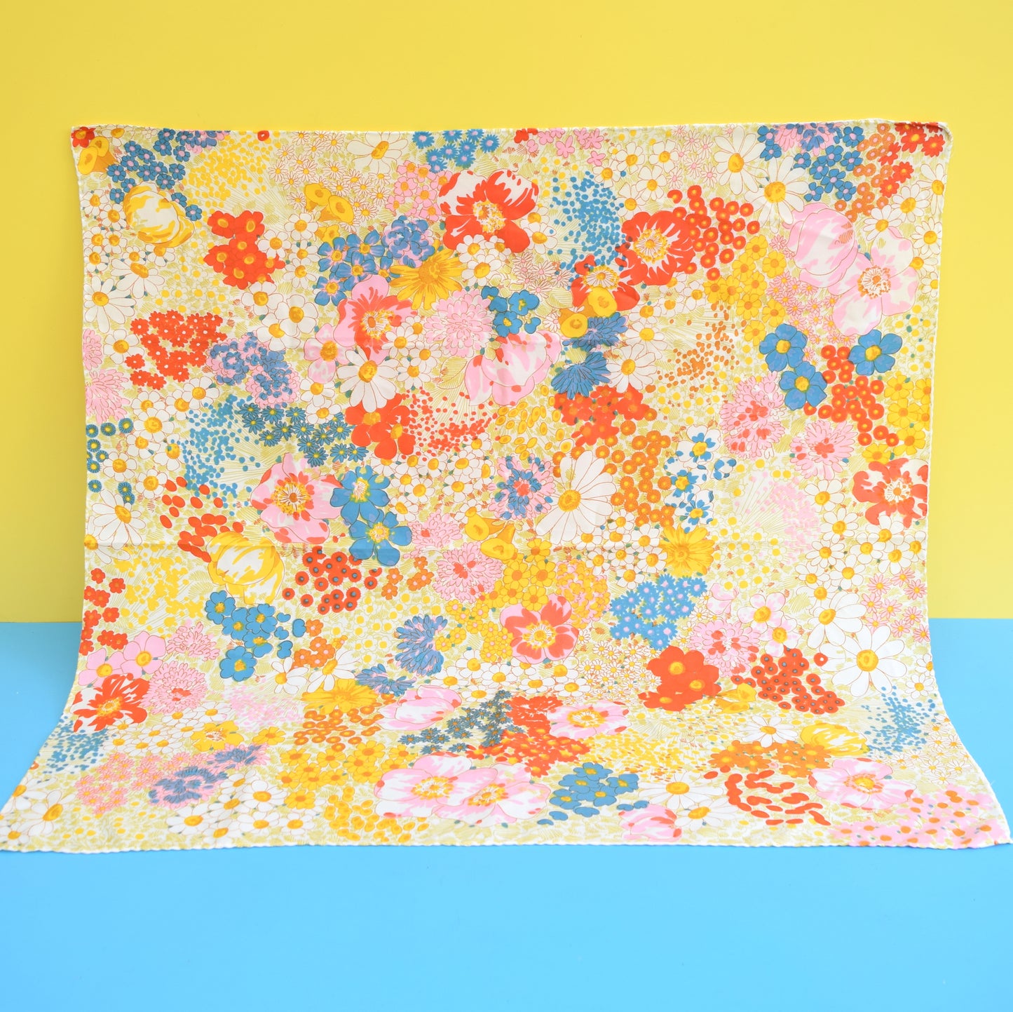 Vintage 1960s Flower Power Square Scarf - Pink, Red, Yellow, Blue