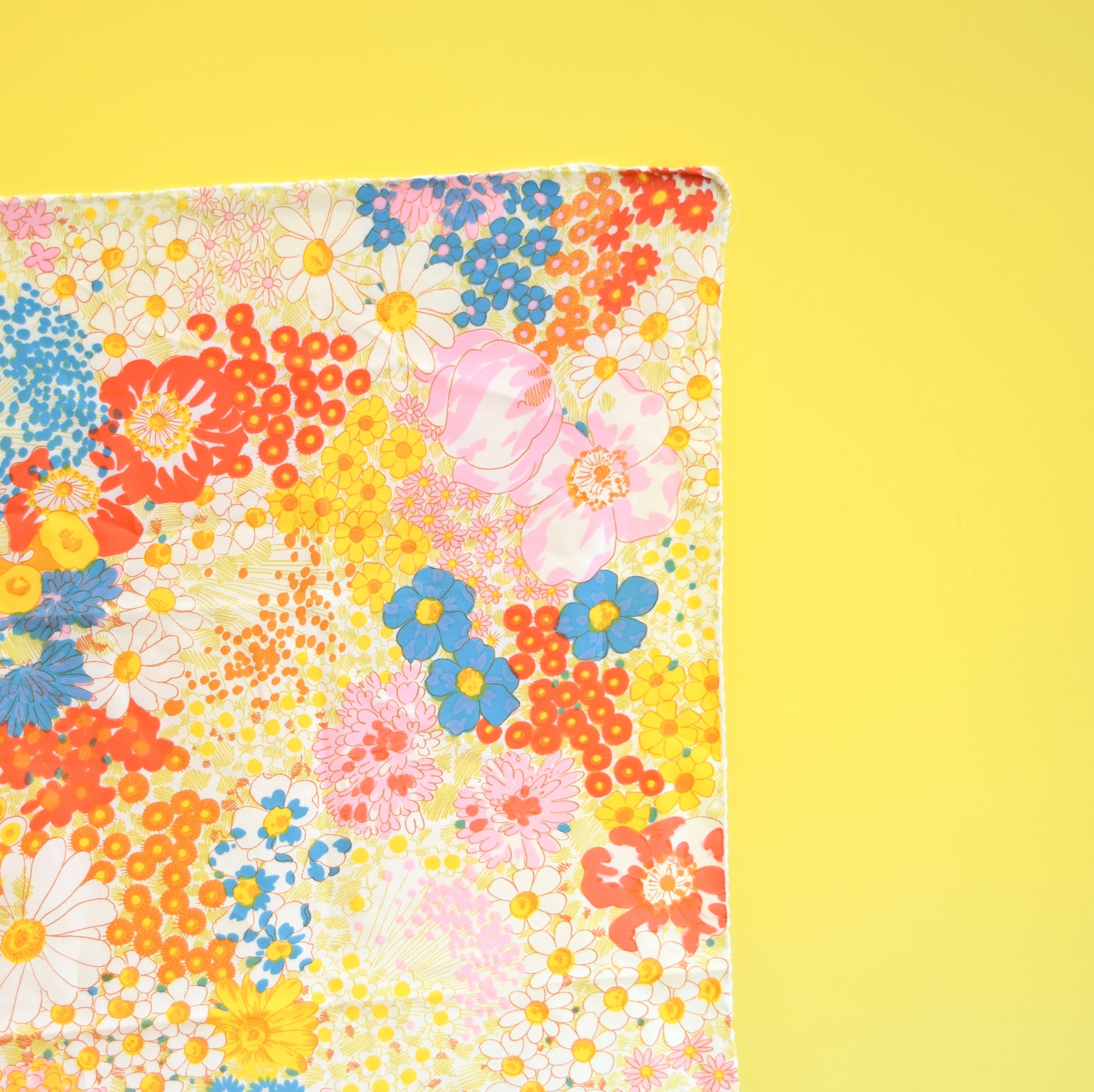 Vintage 1960s Flower Power Square Scarf - Pink, Red, Yellow, Blue