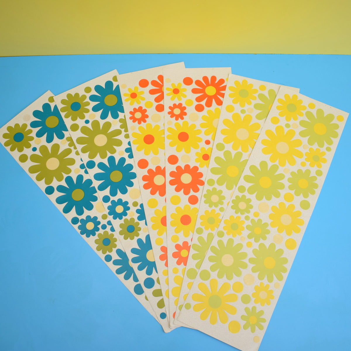 Vintage 1970s Sticker Sheets - Stickerations By Takahashi - Flower Design - Orange, Yellow, Green, Blue