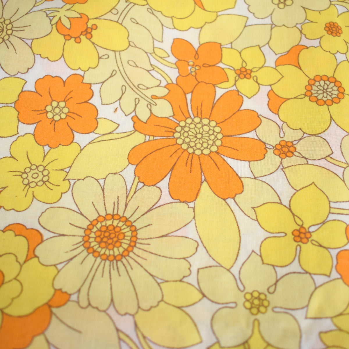 Vintage 1960s Double Sheet & Pillow Cases - Bold Flower Power - Yellow & Orange