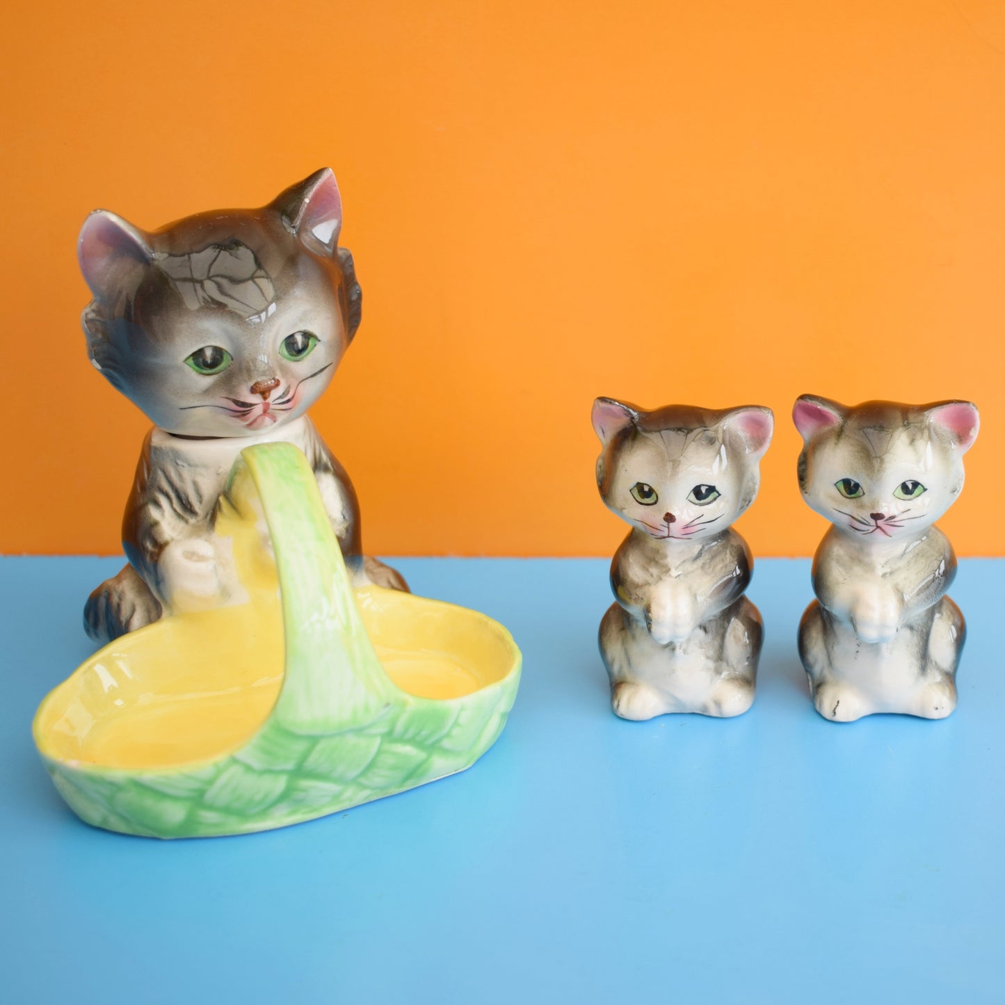 Vintage 1960s Kitsch Kitten / Cat Cruet Set