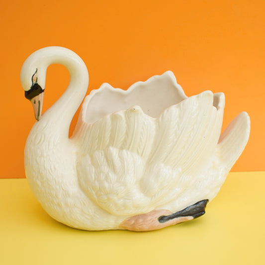 Vintage 1970s Ceramic Swan Vase by Pineapple Retro