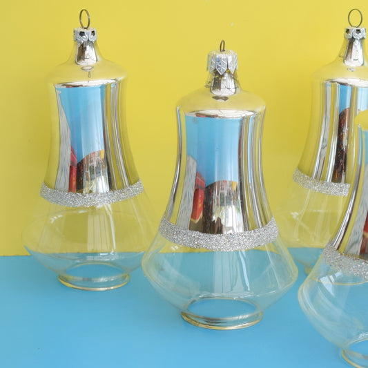 Vintage 1960s Large Glass Christmas Baubles / Decorations - Silver (Boxed)