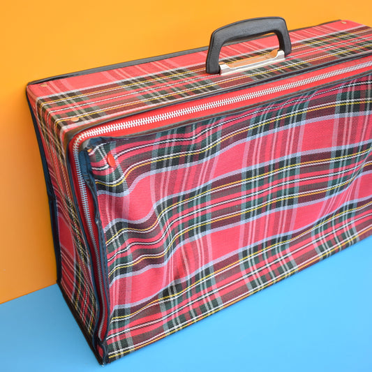 Vintage 1960s Large Mod Suitcase - Tartan - Red / Black by Vintage