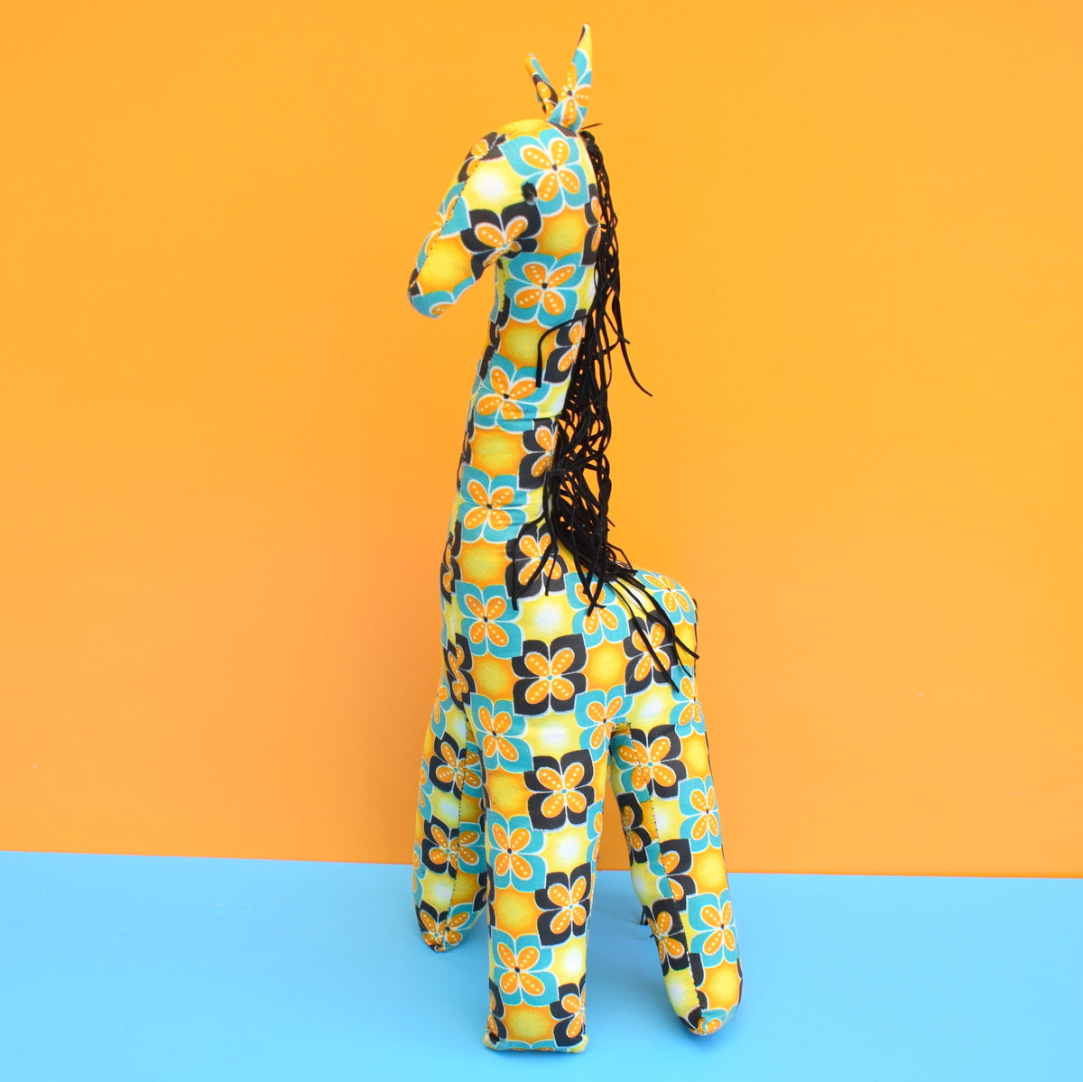 Vintage 1970s Giraffe Toy - Handmade - Flower Power