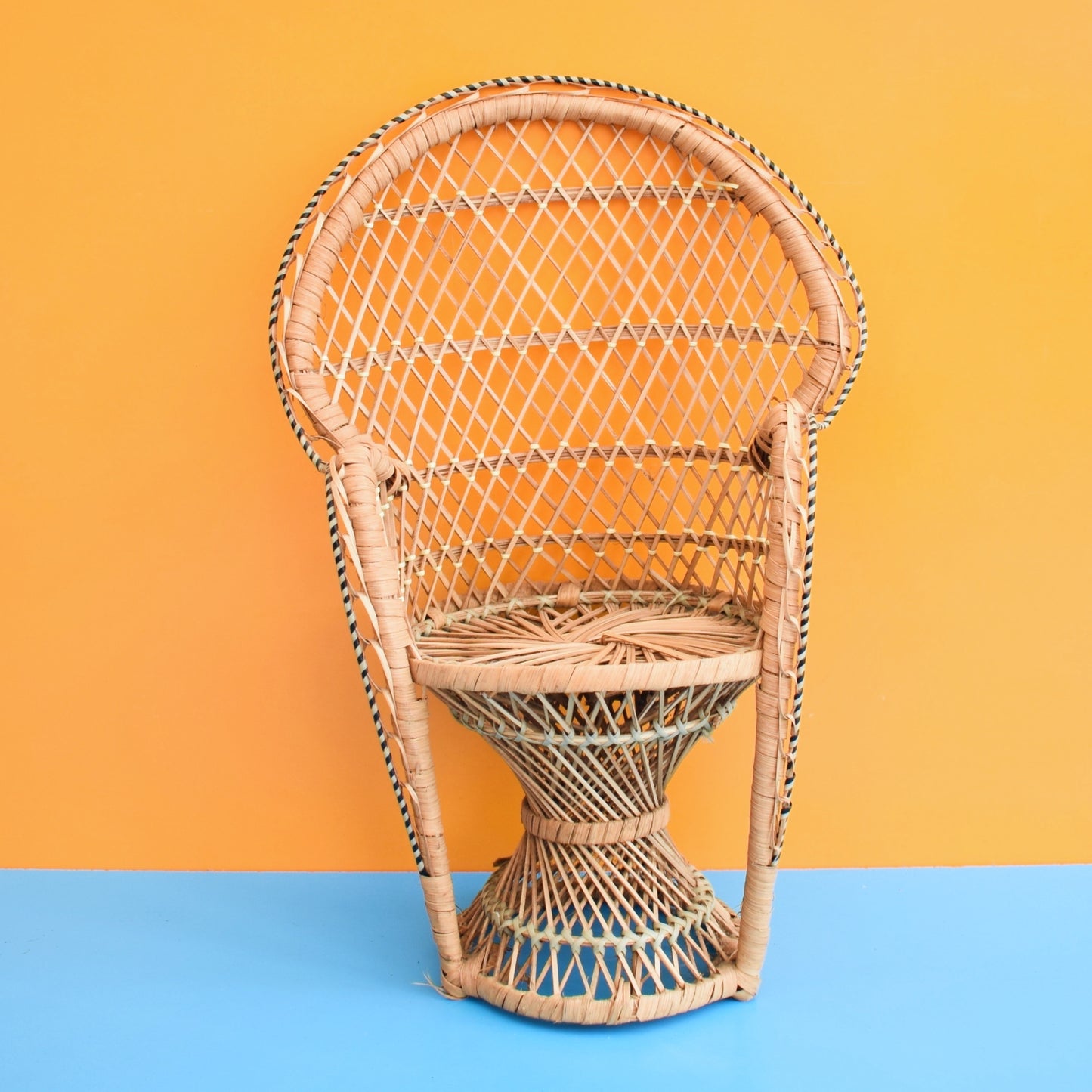 Vintage 1970s Mini Wicker Peacock Chair / Plant Stand
