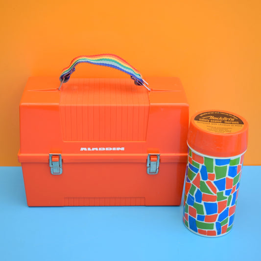 Vintage 1970s Plastic Lunch Box & Flask - Orange