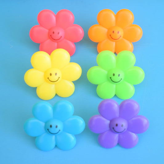 Vintage 1990s Plastic Kitsch Rings - Acid House Flower Power