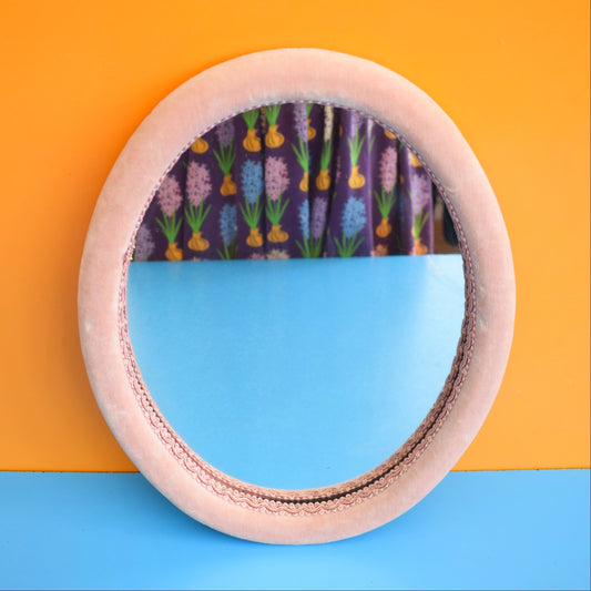 Vintage 1960s Velvet Mirror - Rose Pink by Vintage
