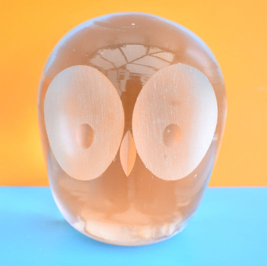 Vintage 1970s Crystal Glass Owl - Whitefriars / Italian