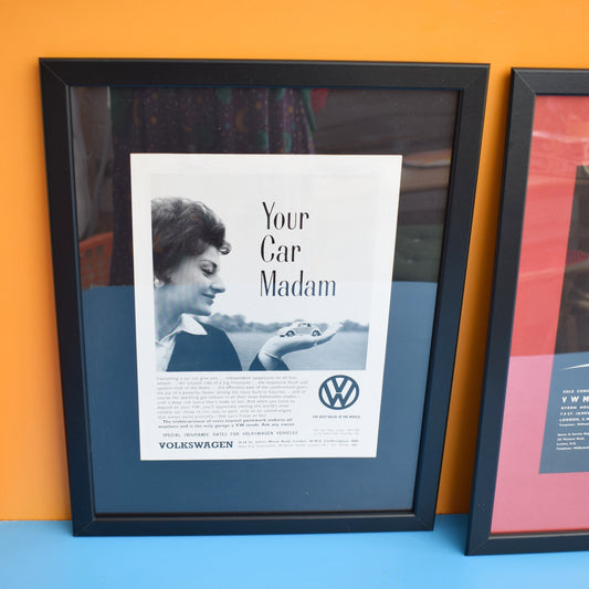 Vintage 1960s Framed VW Beetle Adverts by Vintage