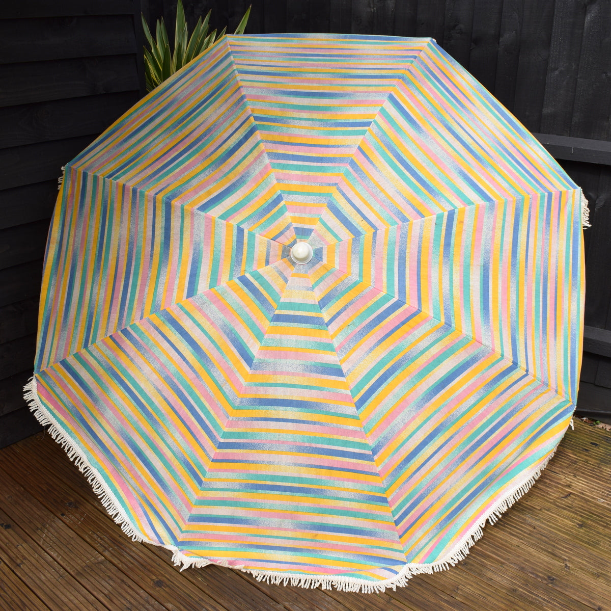 Vintage 1980s - Garden Parasol / Umbrella - Pink, Yellow, Mint