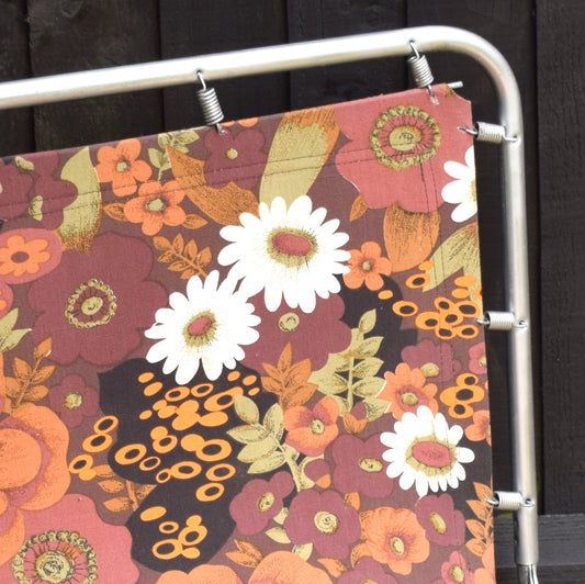 Vintage 1970s Garden Sun Lounger - Brown Flower Power by Vintage