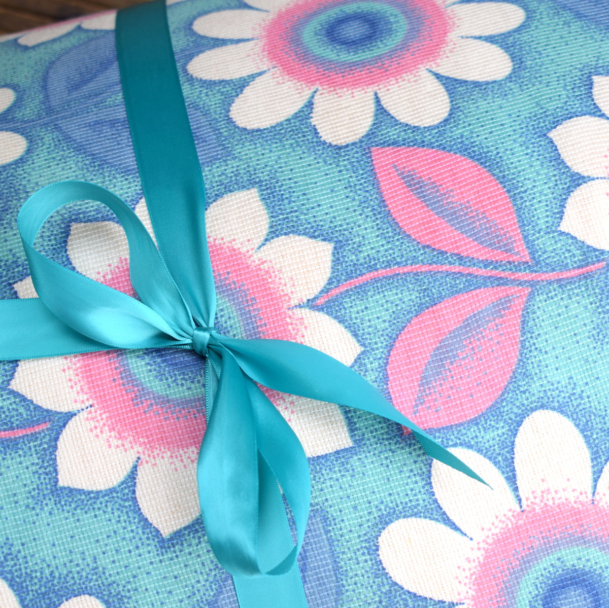 Vintage 1960s Garden Cushion / Mattress - Turquoise Flower Power by Vintage